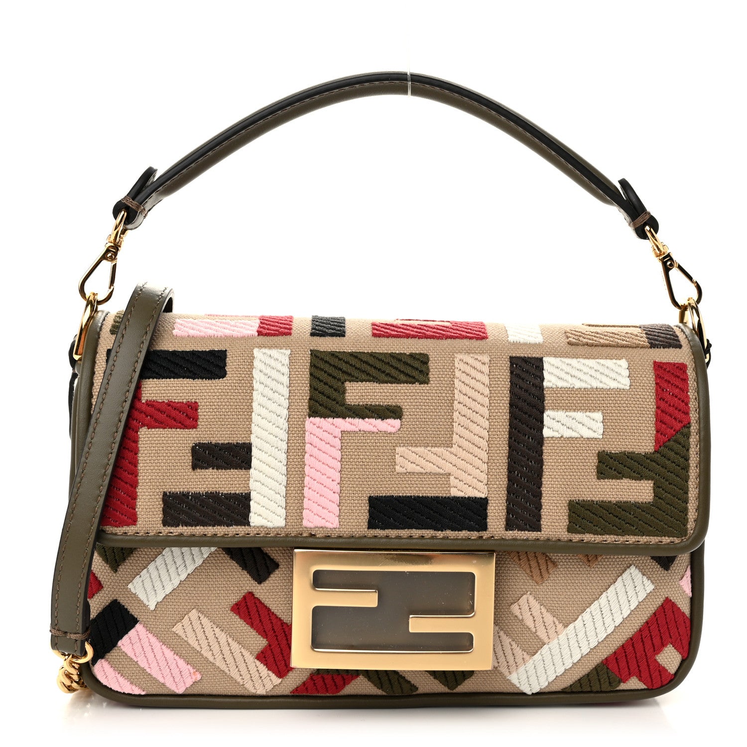 Fendi Canvas Vitello King Seta FF Embroidered Mini Baguette Multicolor 1 of 11
