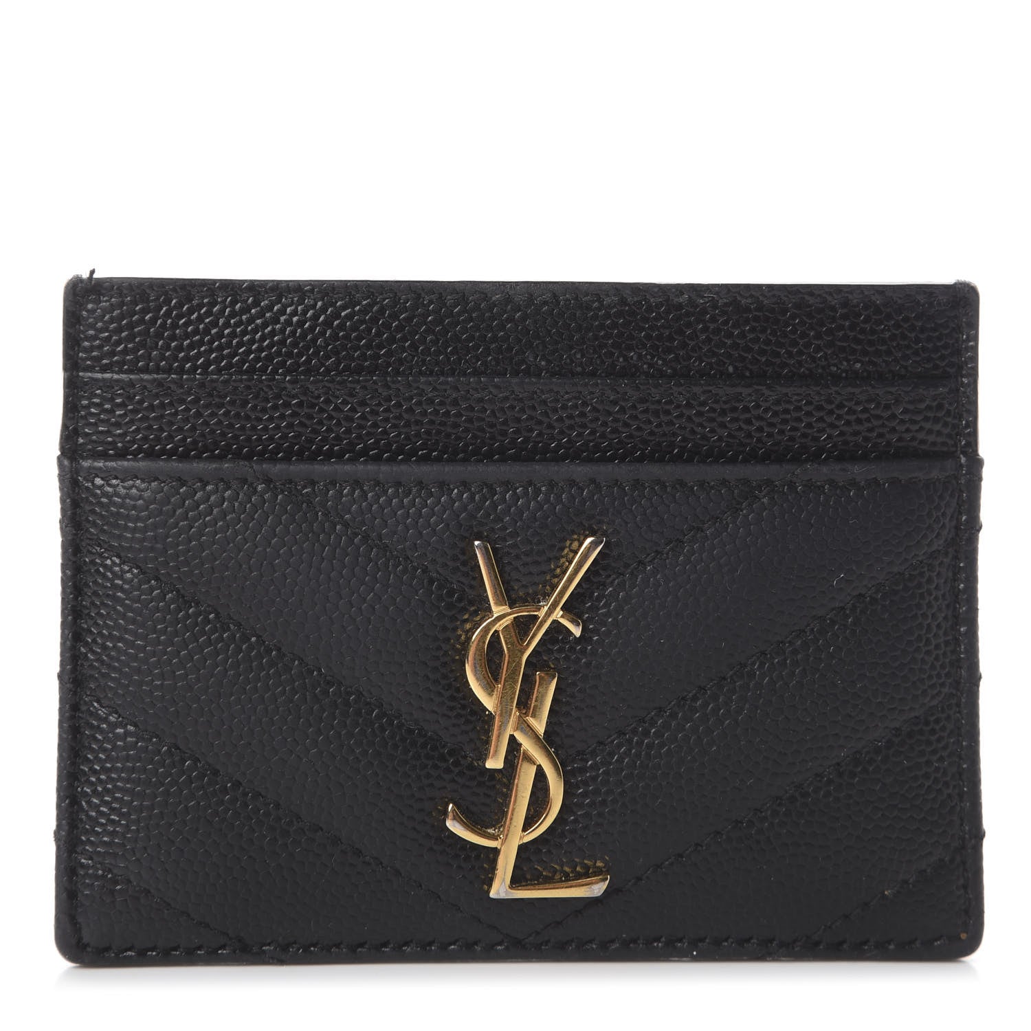 Saint Laurent Grain De Poudre Matelasse Chevron Monogram Credit Card Case Black 1 of 6
