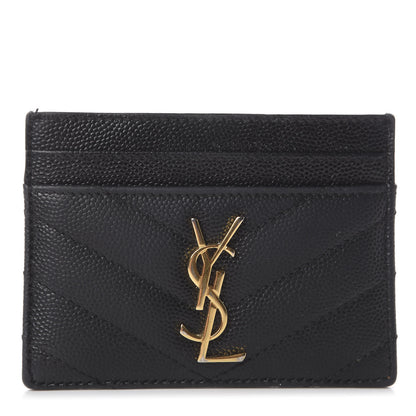 Saint Laurent Grain De Poudre Matelasse Chevron Monogram Credit Card Case Black 1 of 6