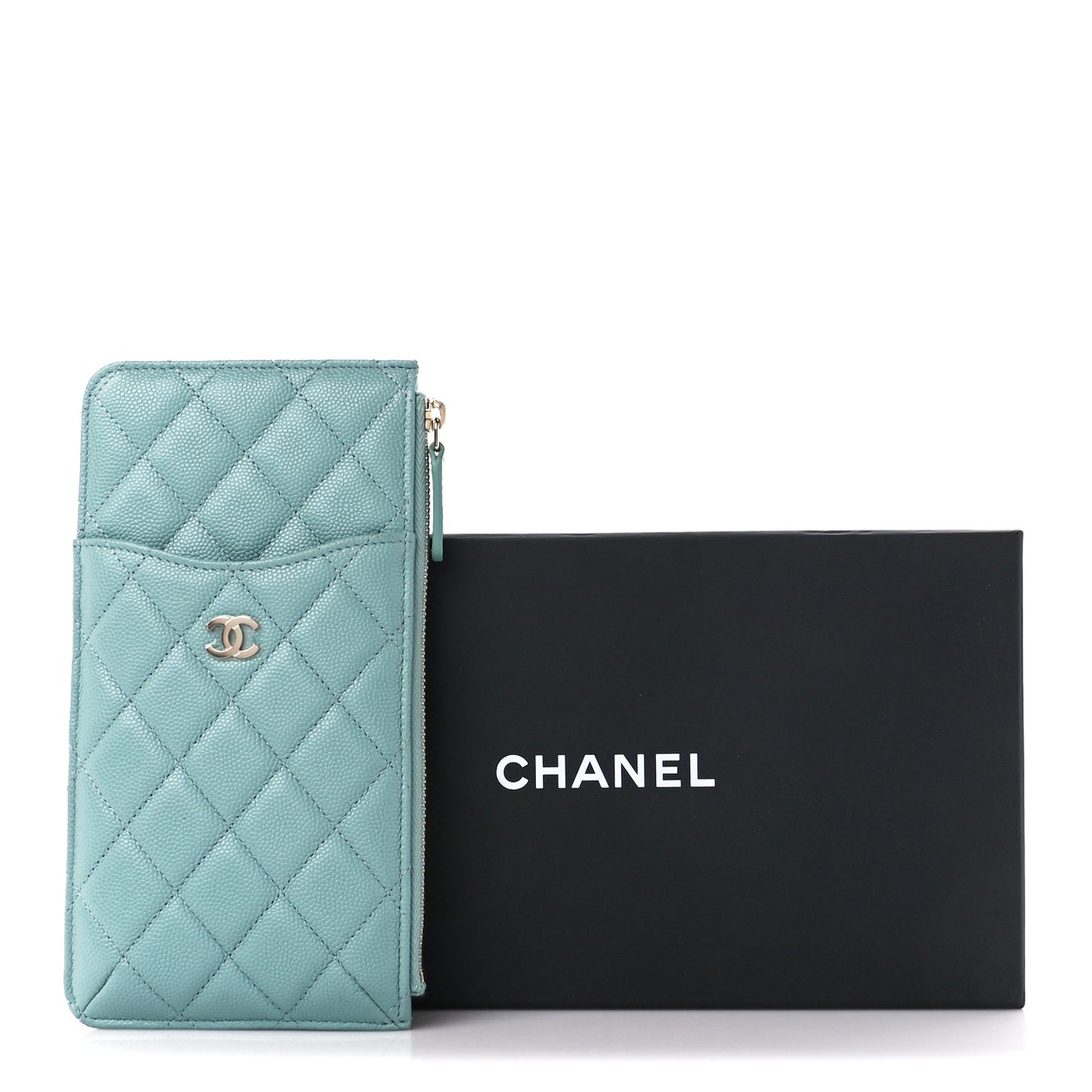 Caviar Quilted Classic Flat Wallet Pouch Light Blue