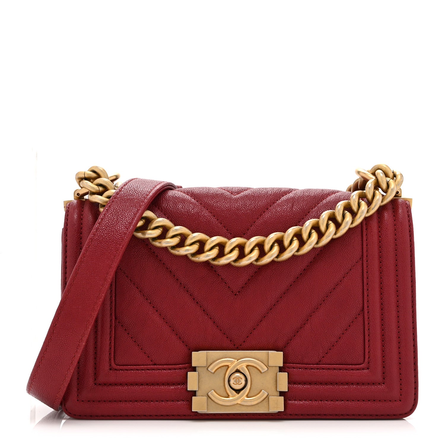 Chanel Caviar Chevron Quilted Small Boy Flap Dark Red 1 of 10
