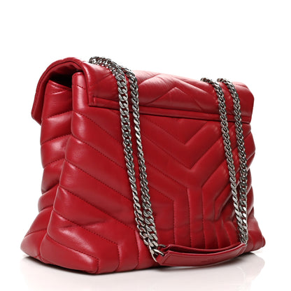 Saint Laurent Calfskin Y Quilted Monogram Medium Loulou Chain Satchel Lipstick Red 3 of 13