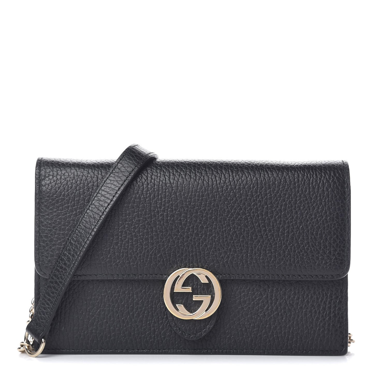 Dollar Calfskin Interlocking G Chain Wallet Black