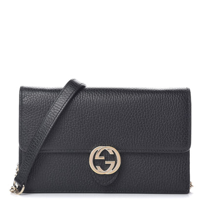 Gucci Dollar Calfskin Interlocking G Chain Wallet Black 1 of 12