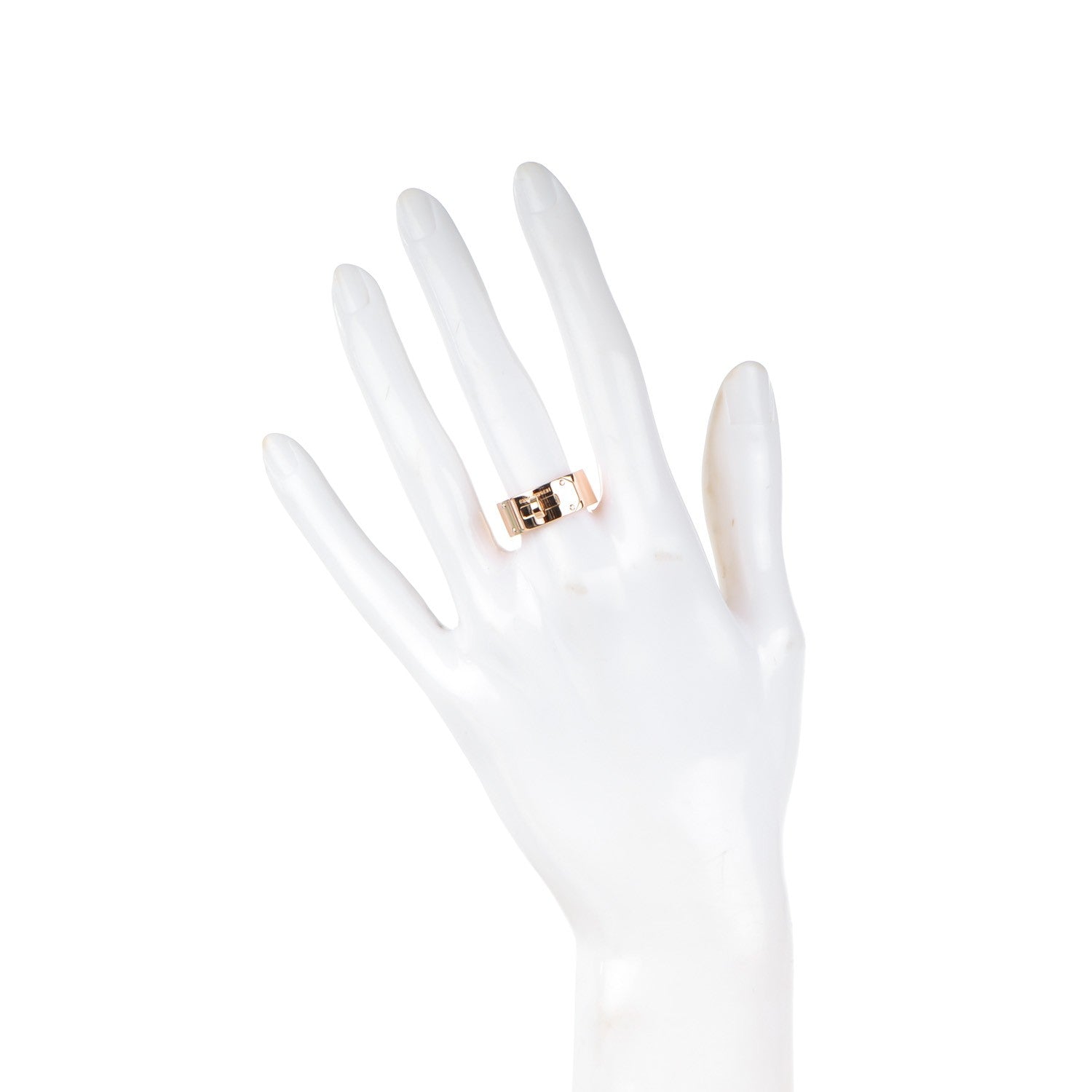 Hermes 18K Rose Gold Diamond GM Kelly Ring 56 7.5 2 of 8