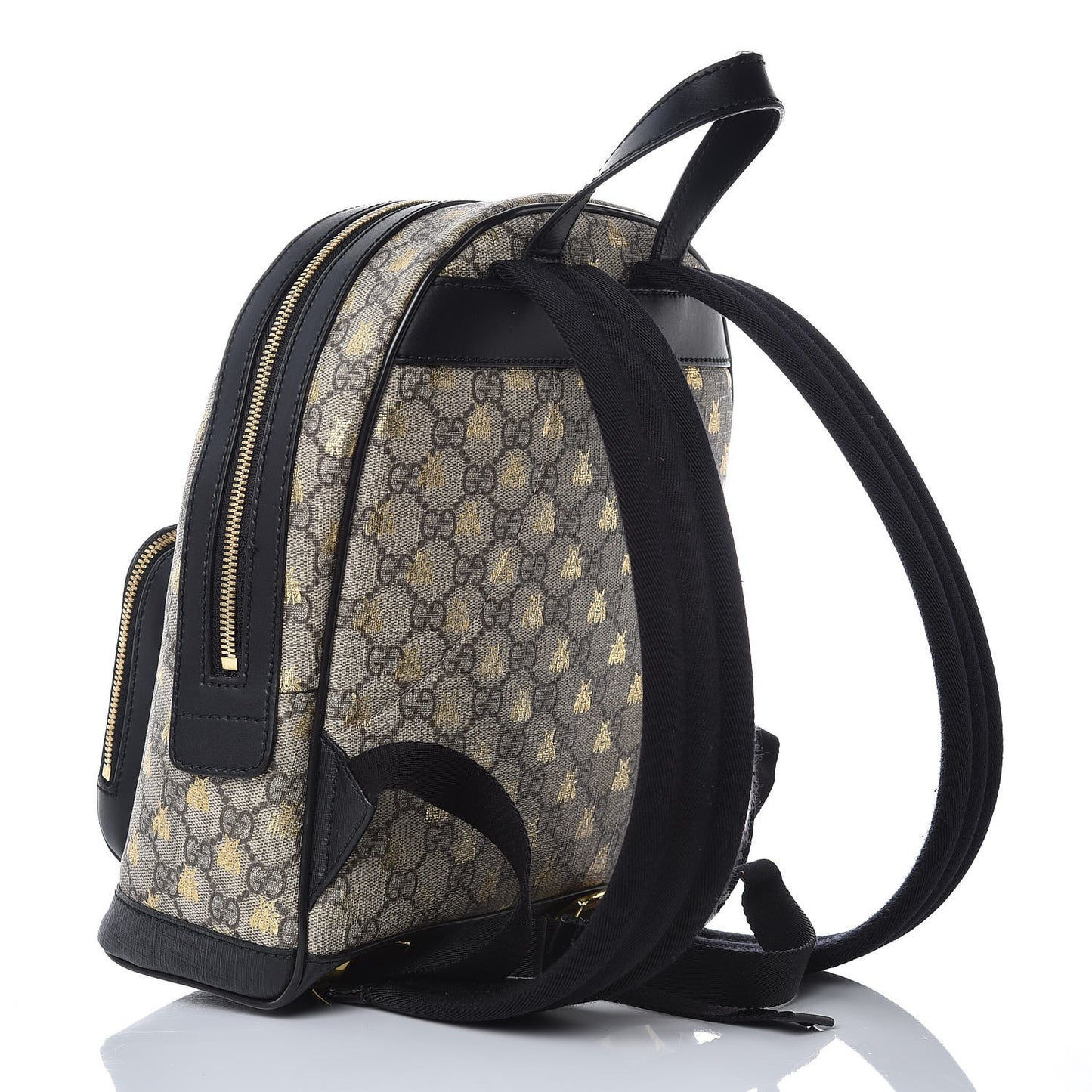 GG Supreme Monogram Bees Print Small Day Backpack Beige Oro Black