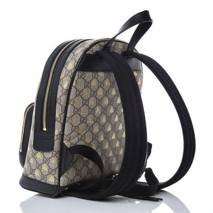 Gucci GG Supreme Monogram Bees Print Small Day Backpack Beige Oro Black 3 of 13