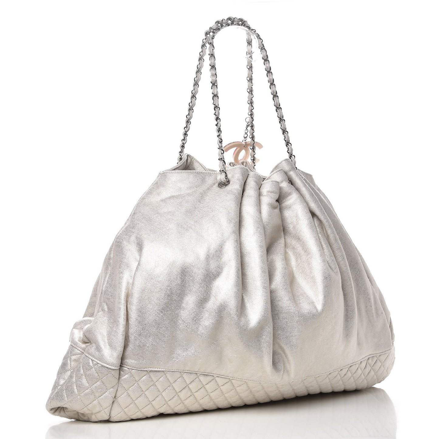 Metallic Jersey Quilted LA Tote Silver