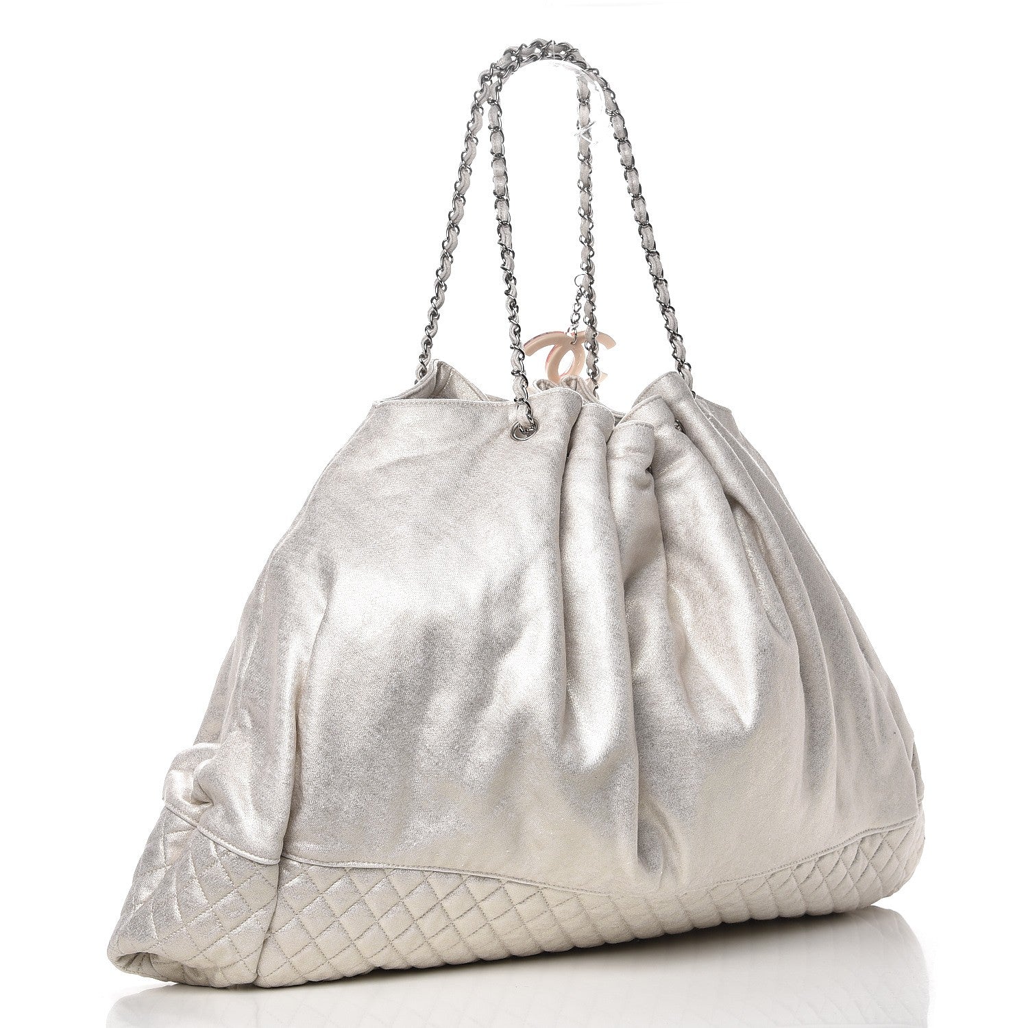 Chanel Metallic Jersey Quilted LA Tote Silver 3 of 7
