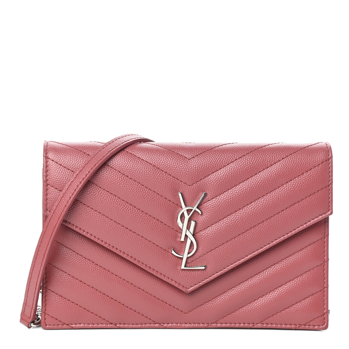 Grain De Poudre Matelasse Chevron Monogram Envelope Chain Wallet Blush Fonce