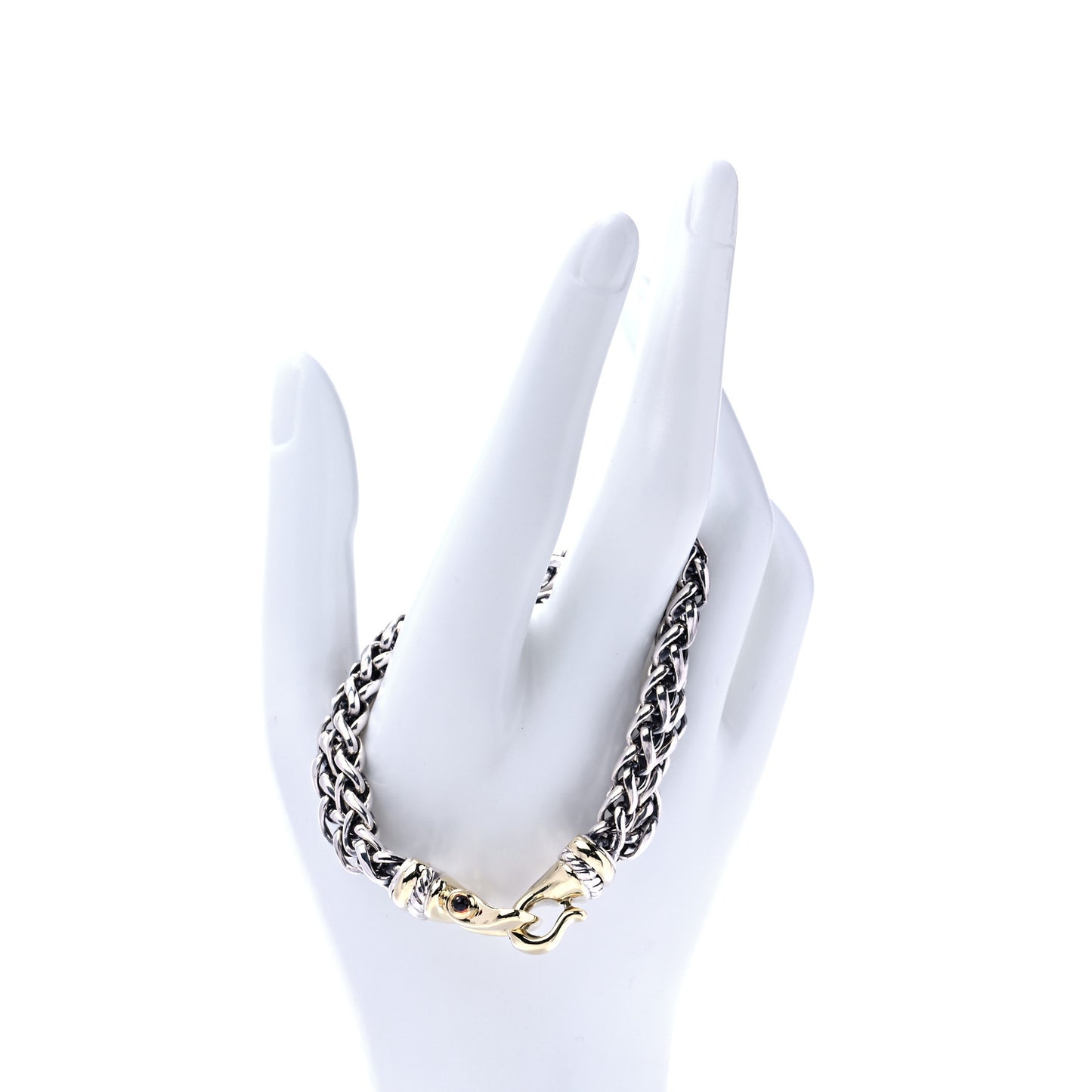 Sterling Silver 14K Yellow Gold Garnet 6mm Double Wheat Buckle Bracelet