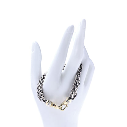 David Yurman Sterling Silver 14K Yellow Gold Garnet 6mm Double Wheat Buckle Bracelet 2 of 7