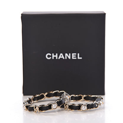 Chanel Lambskin Pearl CC Chain Hoop Earrings Gold Black 5 of 5