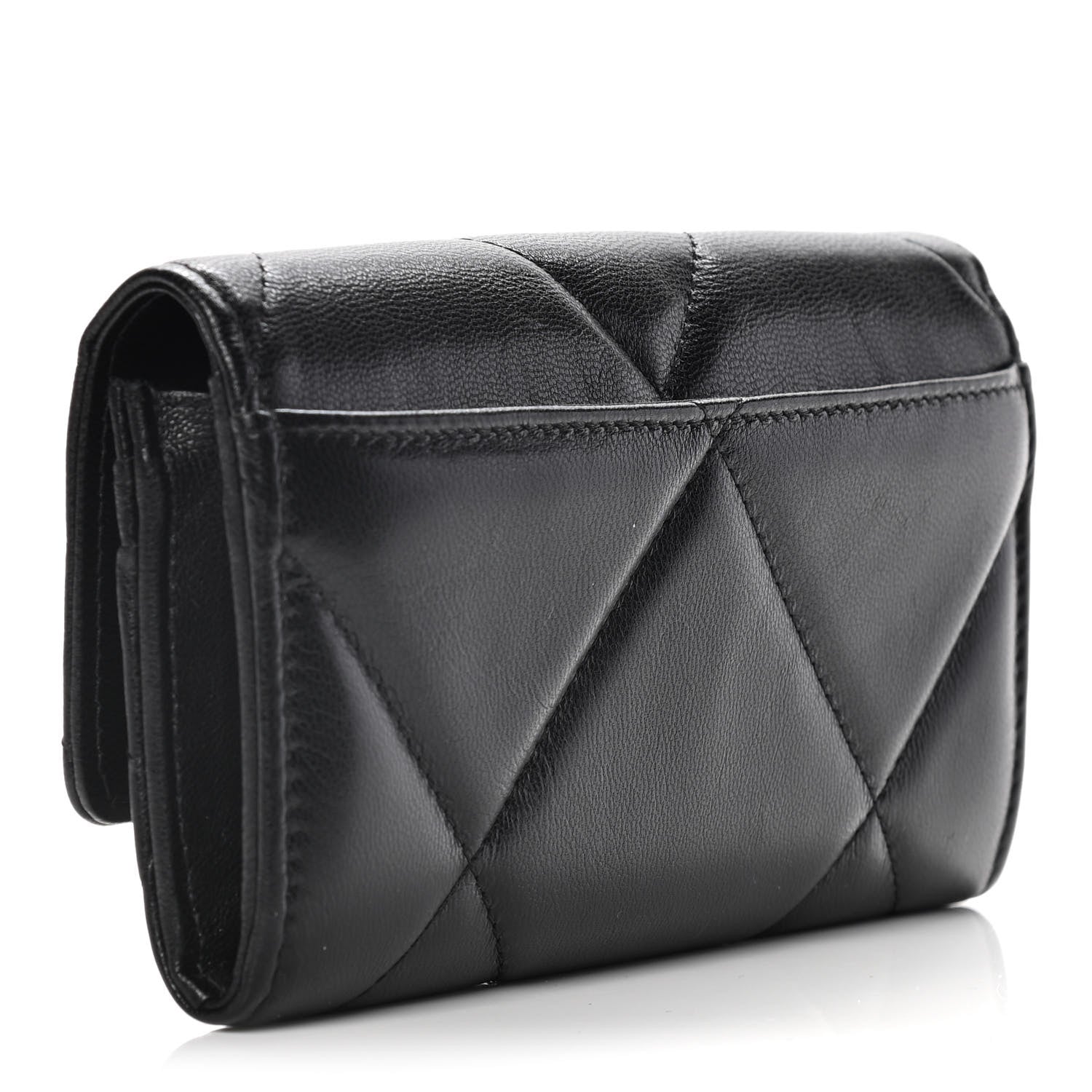 Chanel Shiny Goatskin Quilted Chanel 19 Flap Wallet Black 3 of 11