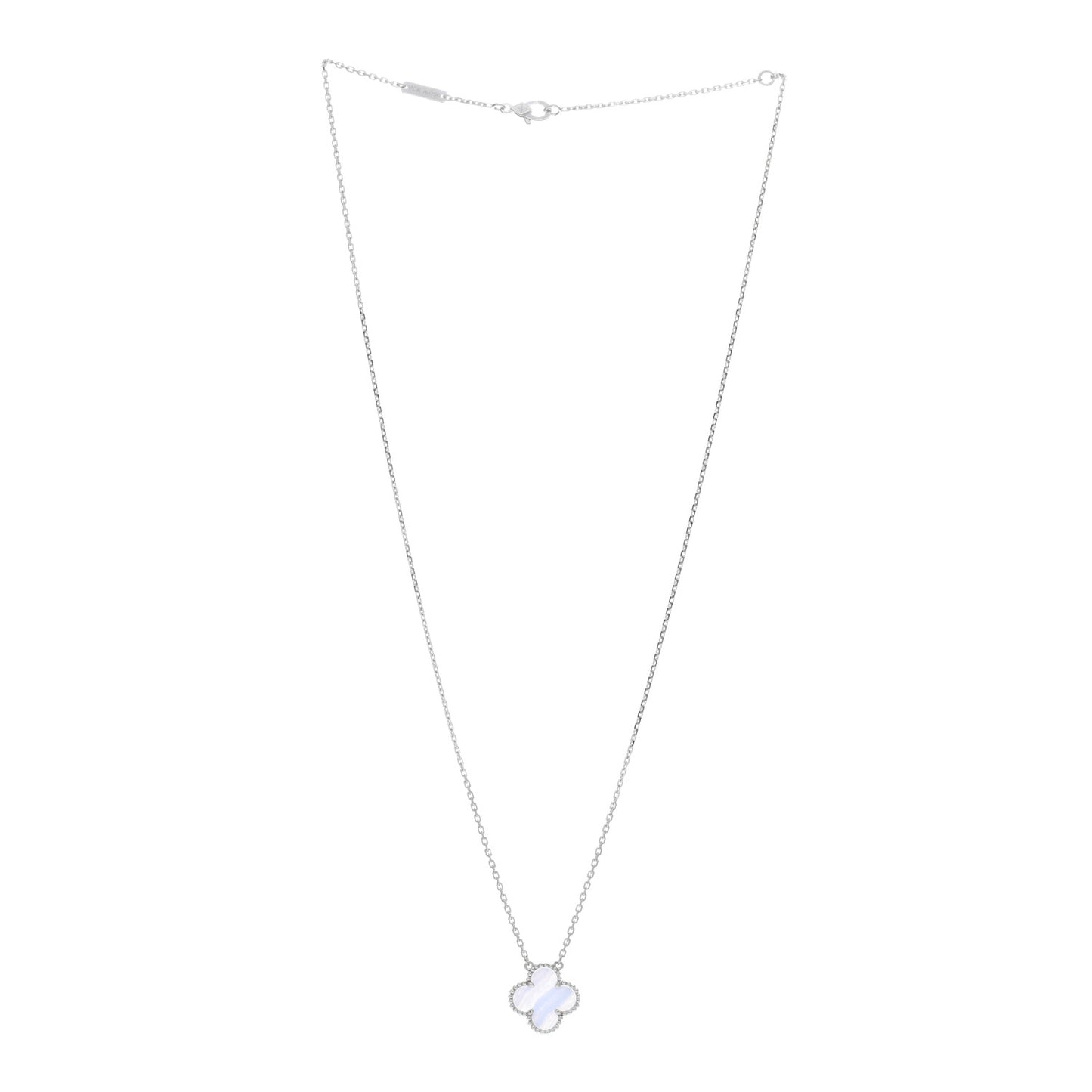 18K White Gold Chalcedony Vintage Alhambra Pendant Necklace