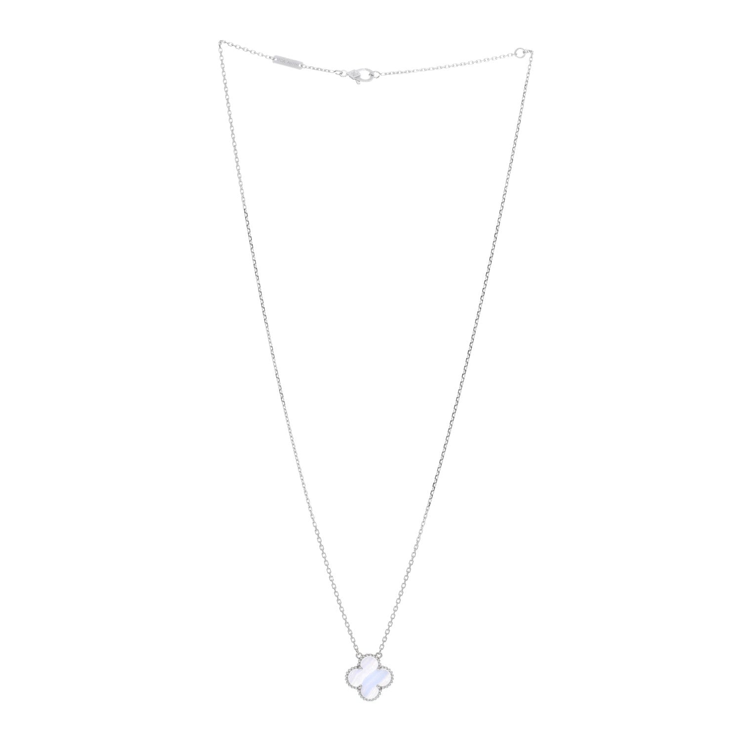 Van Cleef & Arpels 18K White Gold Chalcedony Vintage Alhambra Pendant Necklace 2 of 4
