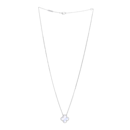 Van Cleef & Arpels 18K White Gold Chalcedony Vintage Alhambra Pendant Necklace 2 of 4