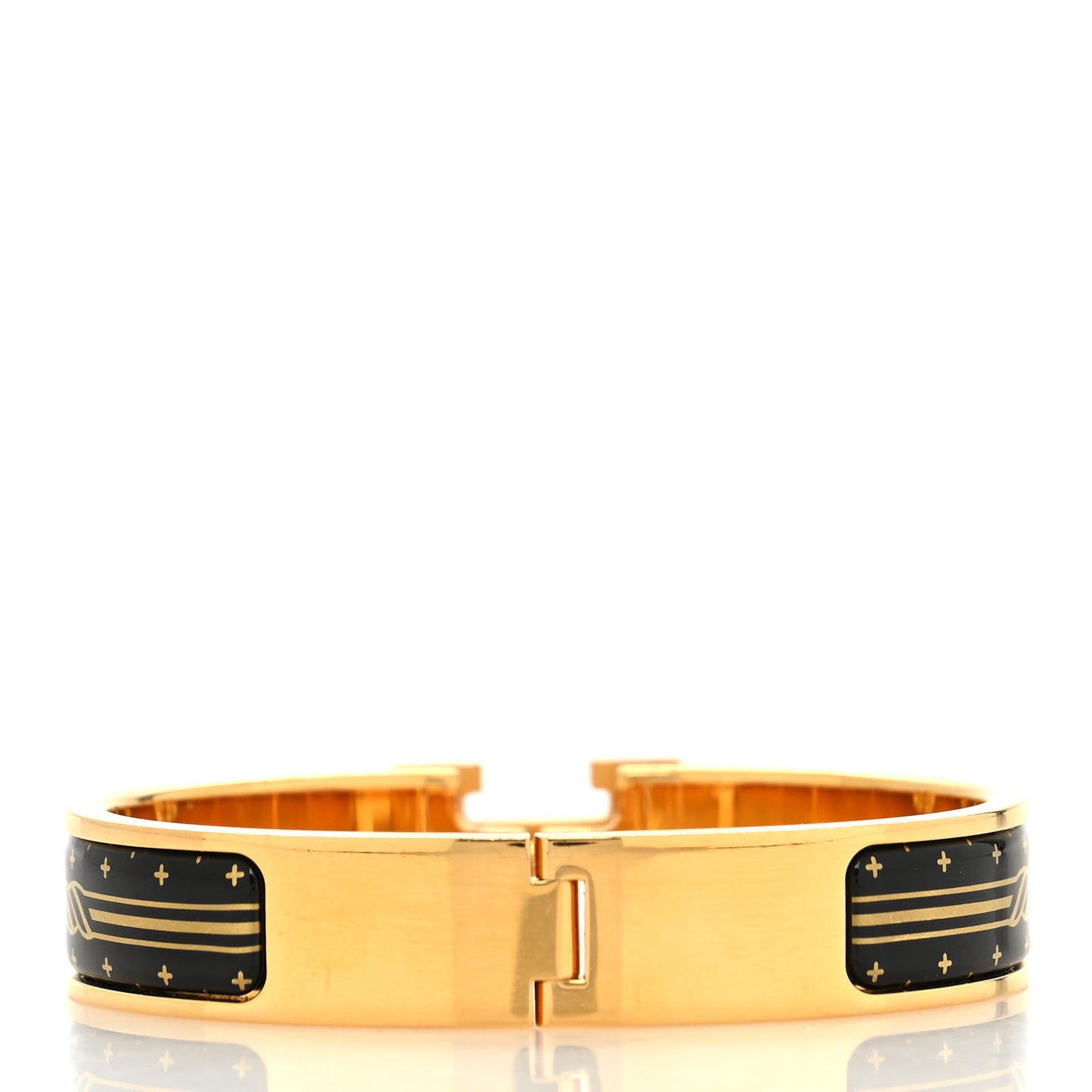 Enamel Printed Quadrige Au Fil Narrow Clic Clac H Bracelet PM Jaune Or Black