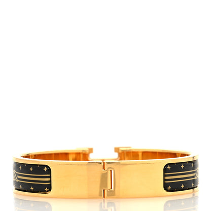 Hermes Enamel Printed Quadrige Au Fil Narrow Clic Clac H Bracelet PM Jaune Or Black 3 of 5