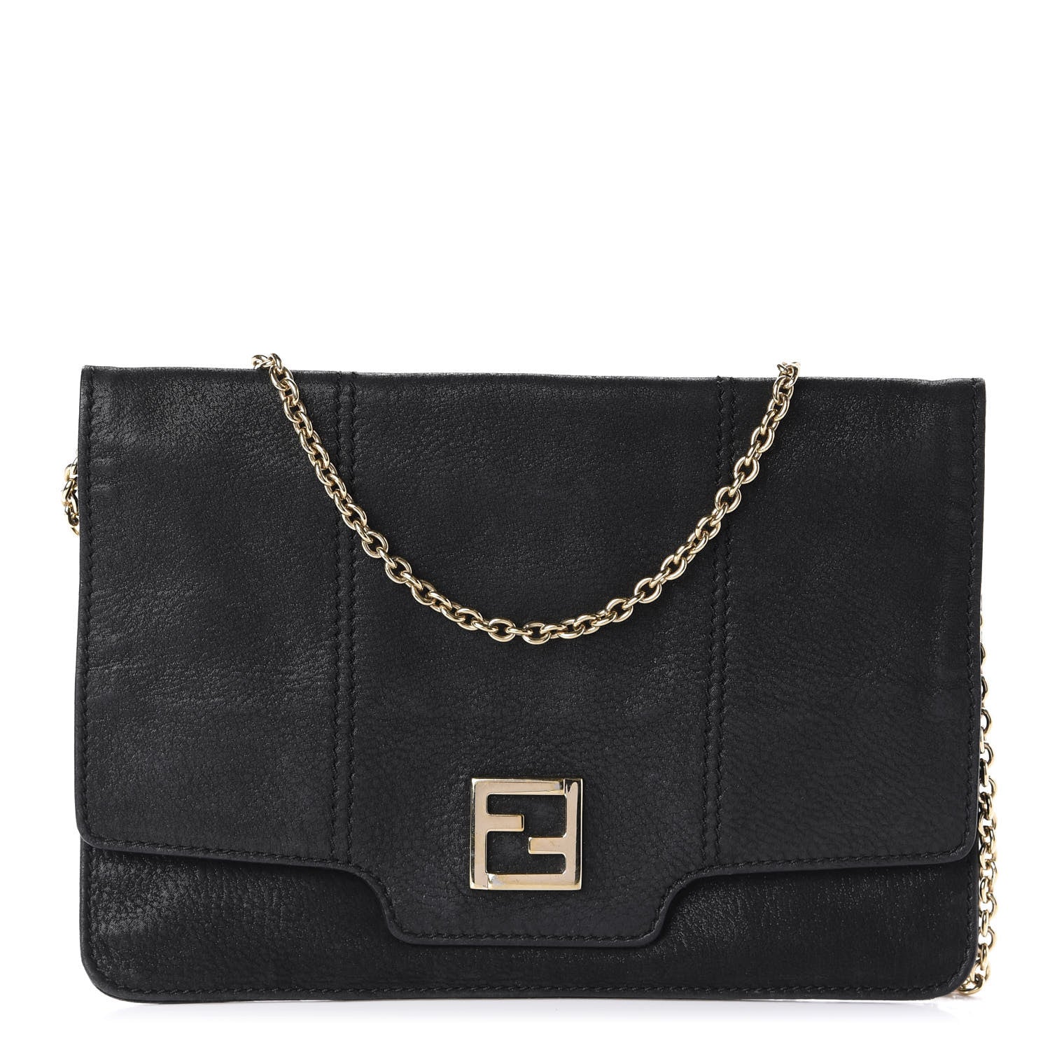 Fendi Metallic Nubuck Chain Shoulder Bag Black 1 of 10