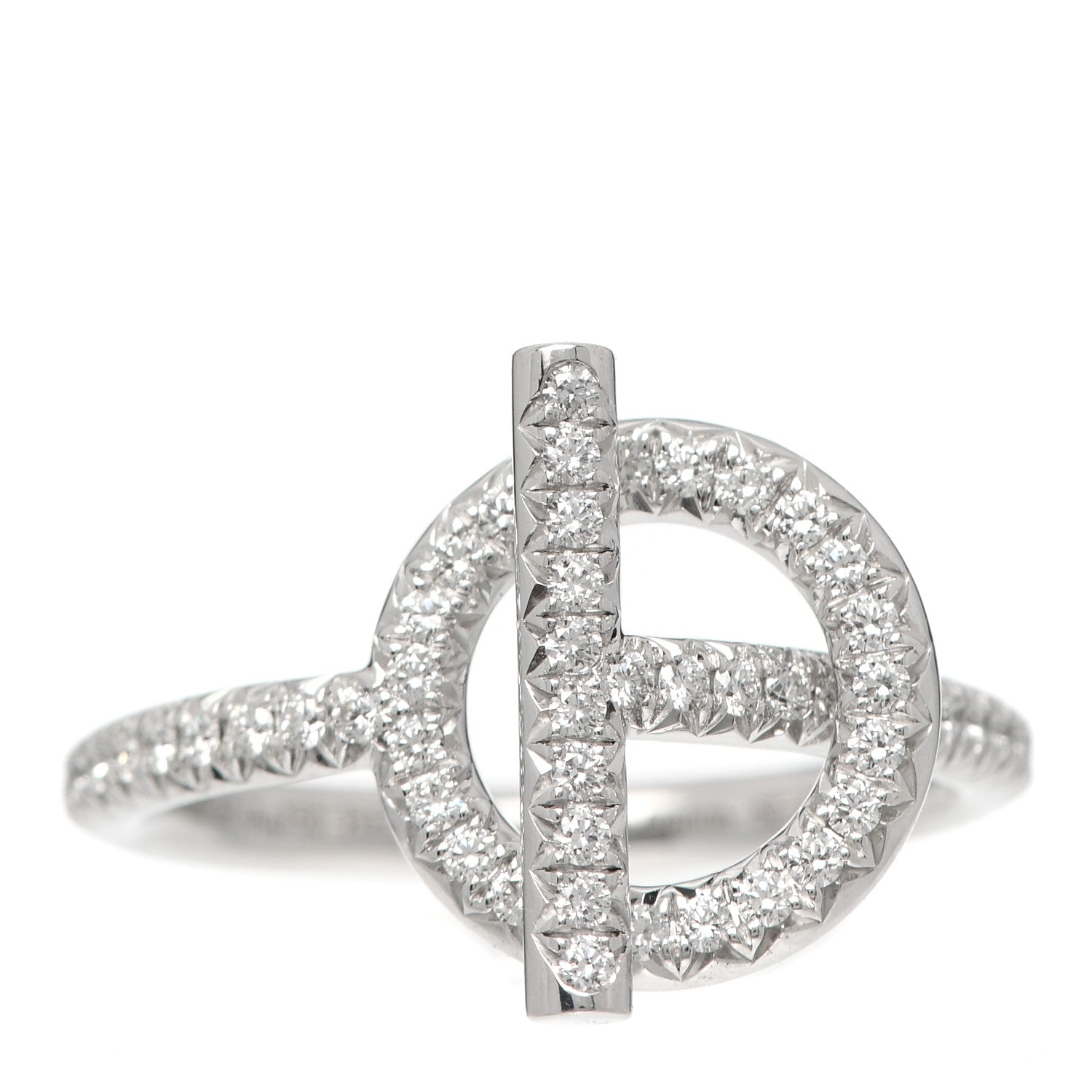 Hermes 18K White Gold Pave Diamond PM Echappee Ring 52 6 1 of 6