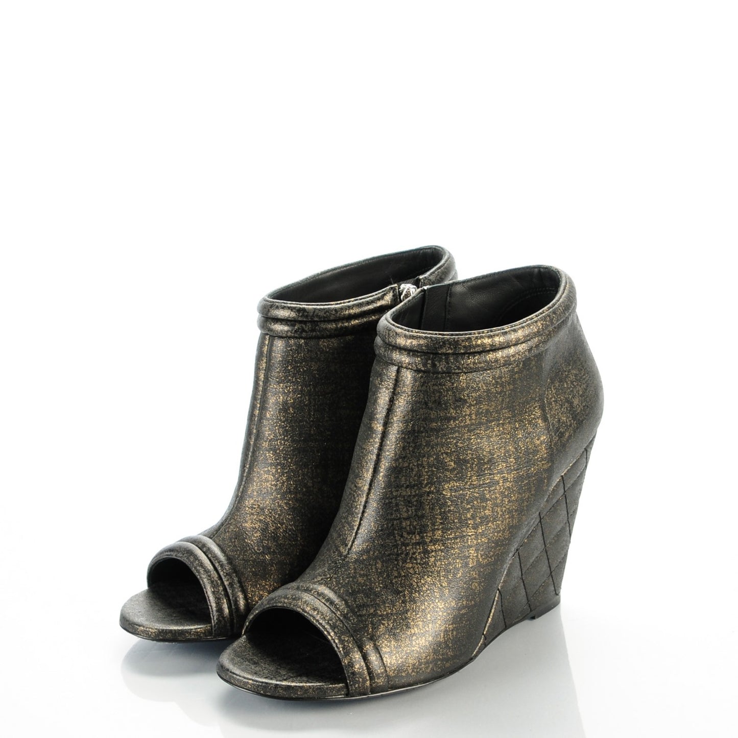 Fantasy Lambskin Peep Toe Short Boots 38 Black Gold