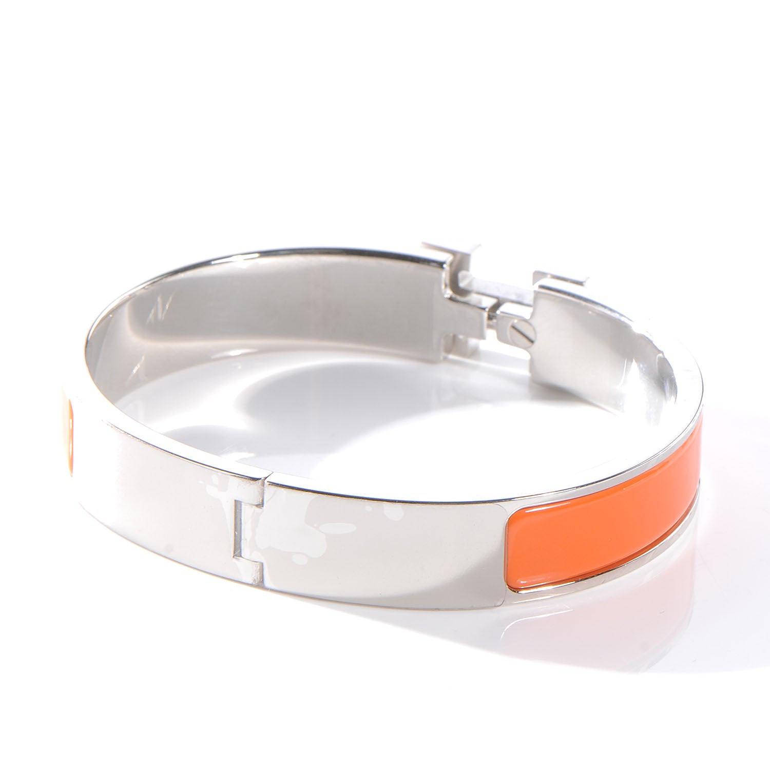 Hermes Narrow Enamel Clic Clac H Bracelet PM Orange 53409