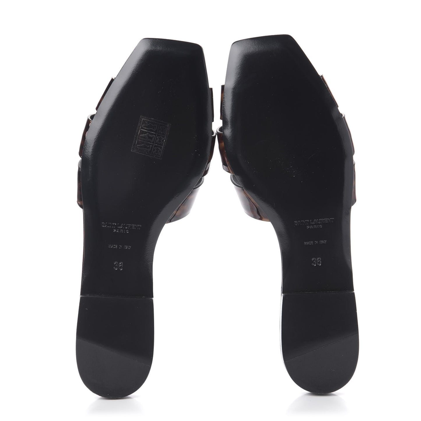 Patent Calfskin Nu Pied 05 Slide Sandals 36 Tortoise