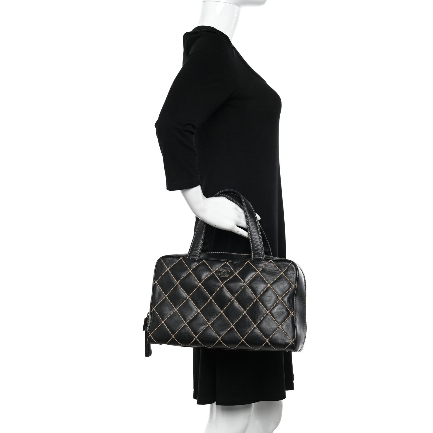 Chanel Calfskin Contrast Stitch Surpique Bowler Dark Brown 2 of 9