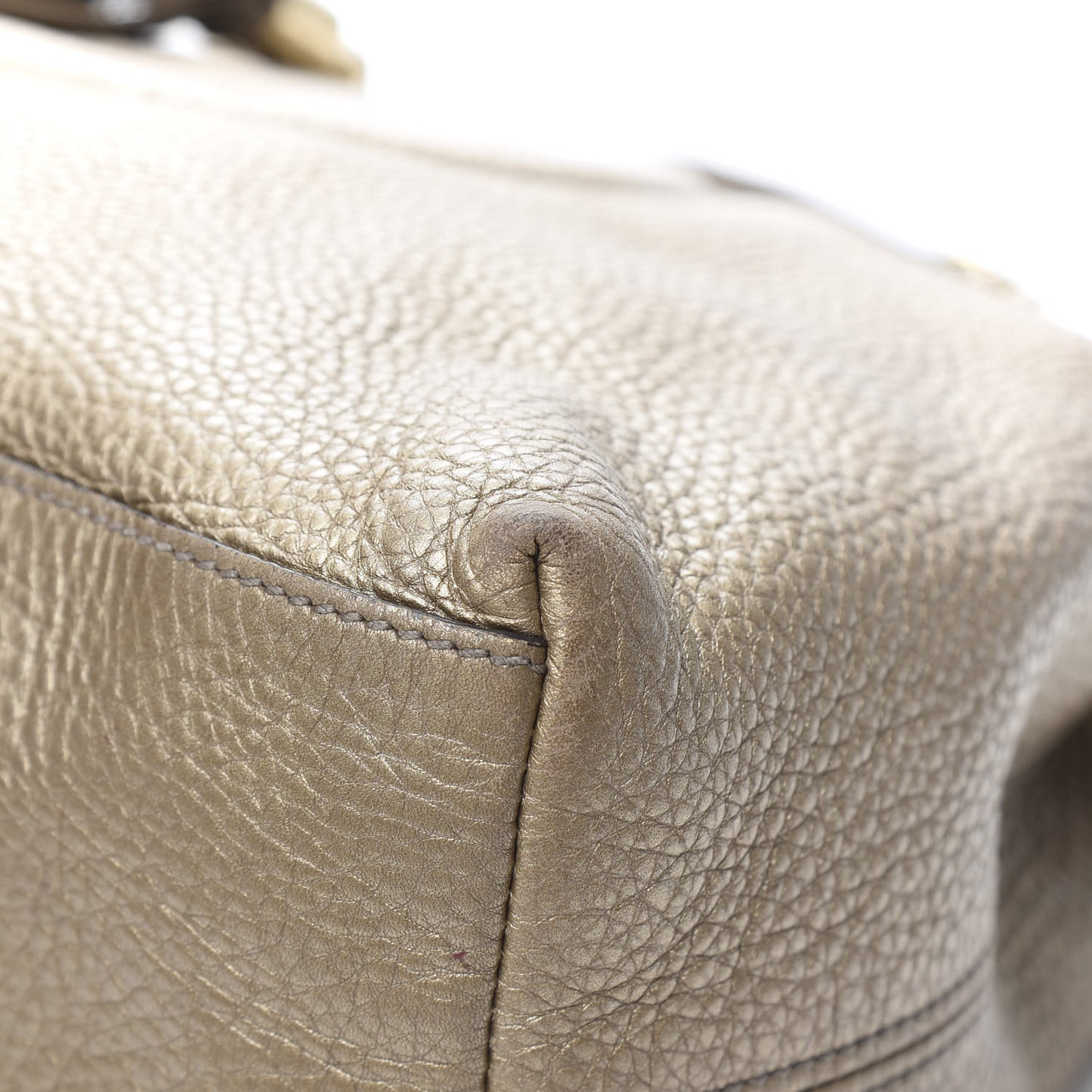 Metallic Pebbled Calfskin Medium Soho Chain Shoulder Bag Golden Beige