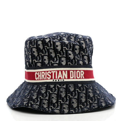 Christian Dior Velvet Oblique Large Brim Bucket Hat 57 Bleu Red 5 of 8