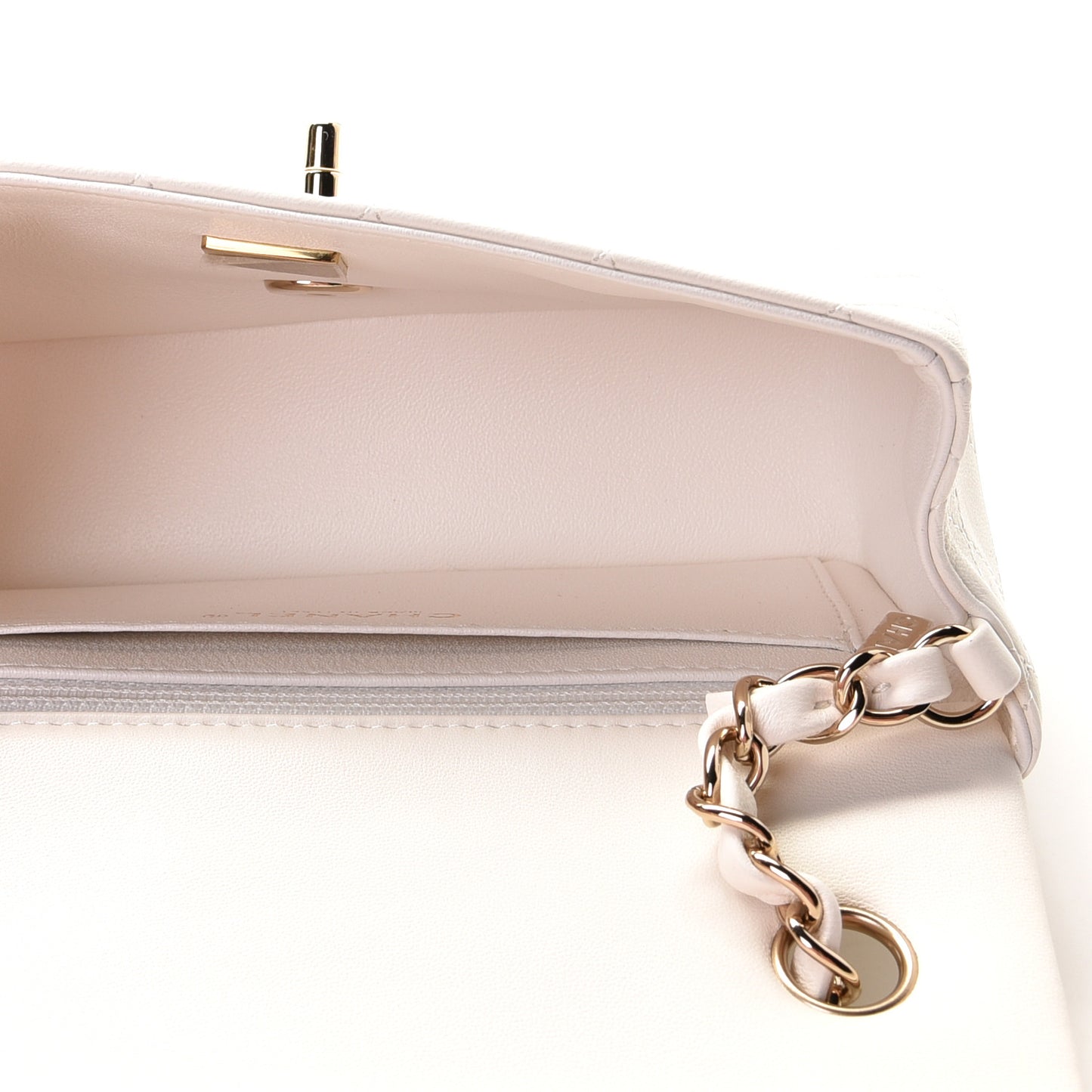 Lambskin Quilted Mini Rectangular Flap White