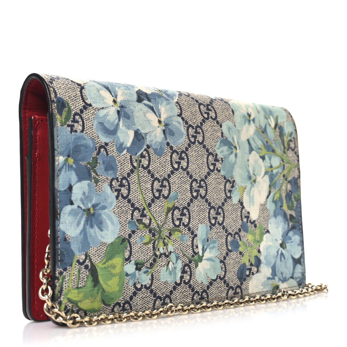 GG Supreme Monogram Blooms Chain Wallet Blue