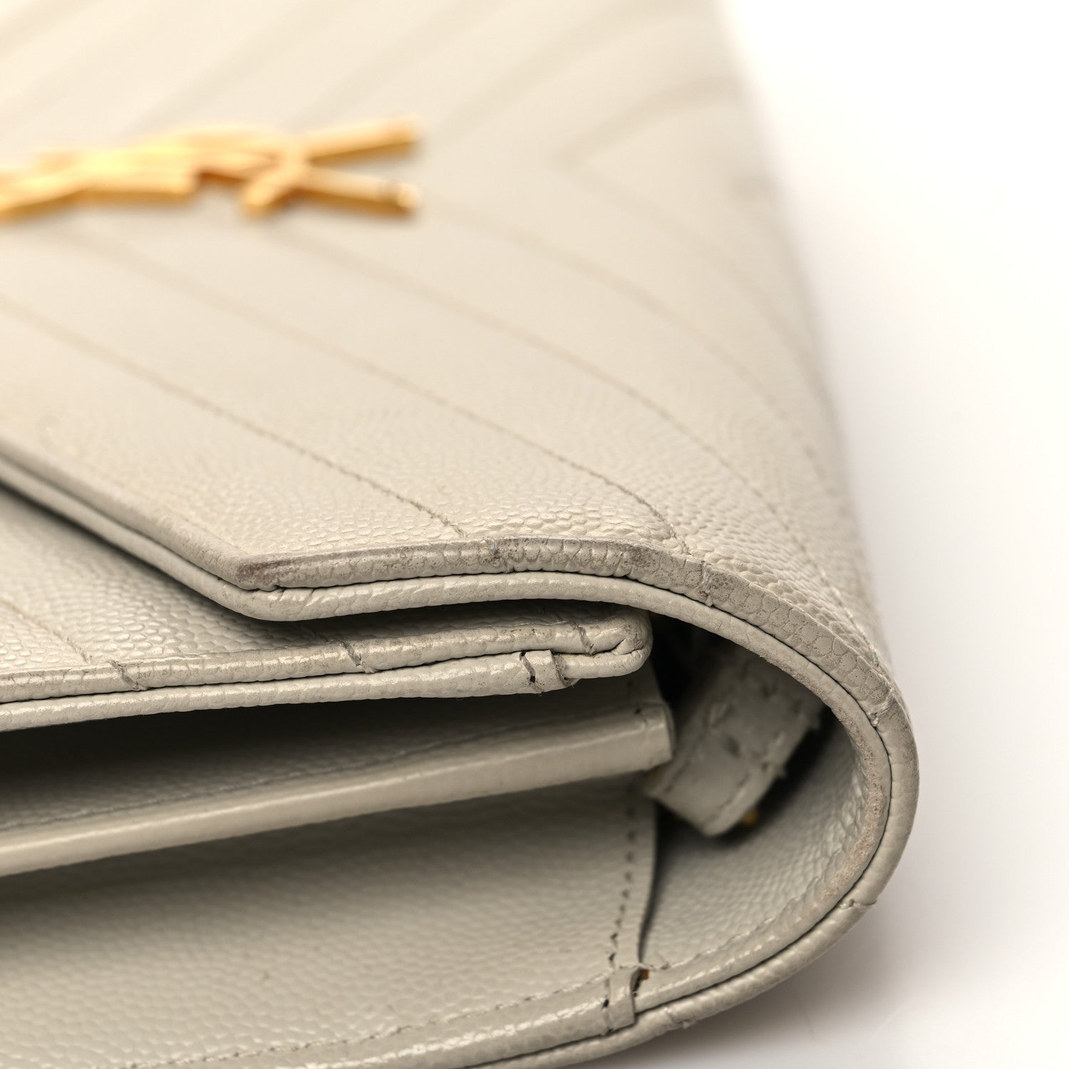 Saint Laurent Grain De Poudre Matelasse Chevron Monogram Chain Wallet Crema Soft 11 of 16