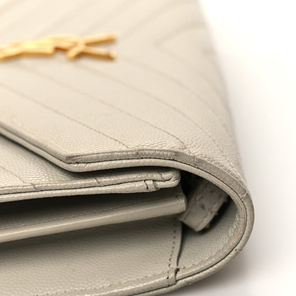 Saint Laurent Grain De Poudre Matelasse Chevron Monogram Chain Wallet Crema Soft 11 of 16