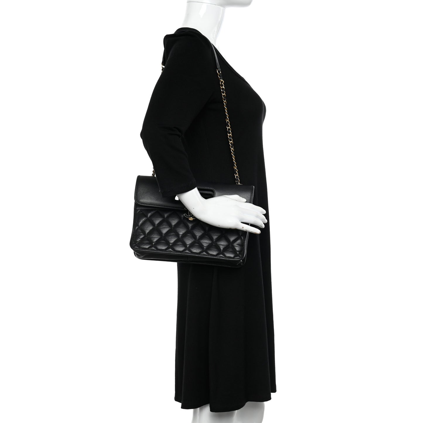 Aged Calfskin Quilted Graphic Catch Flap Black
