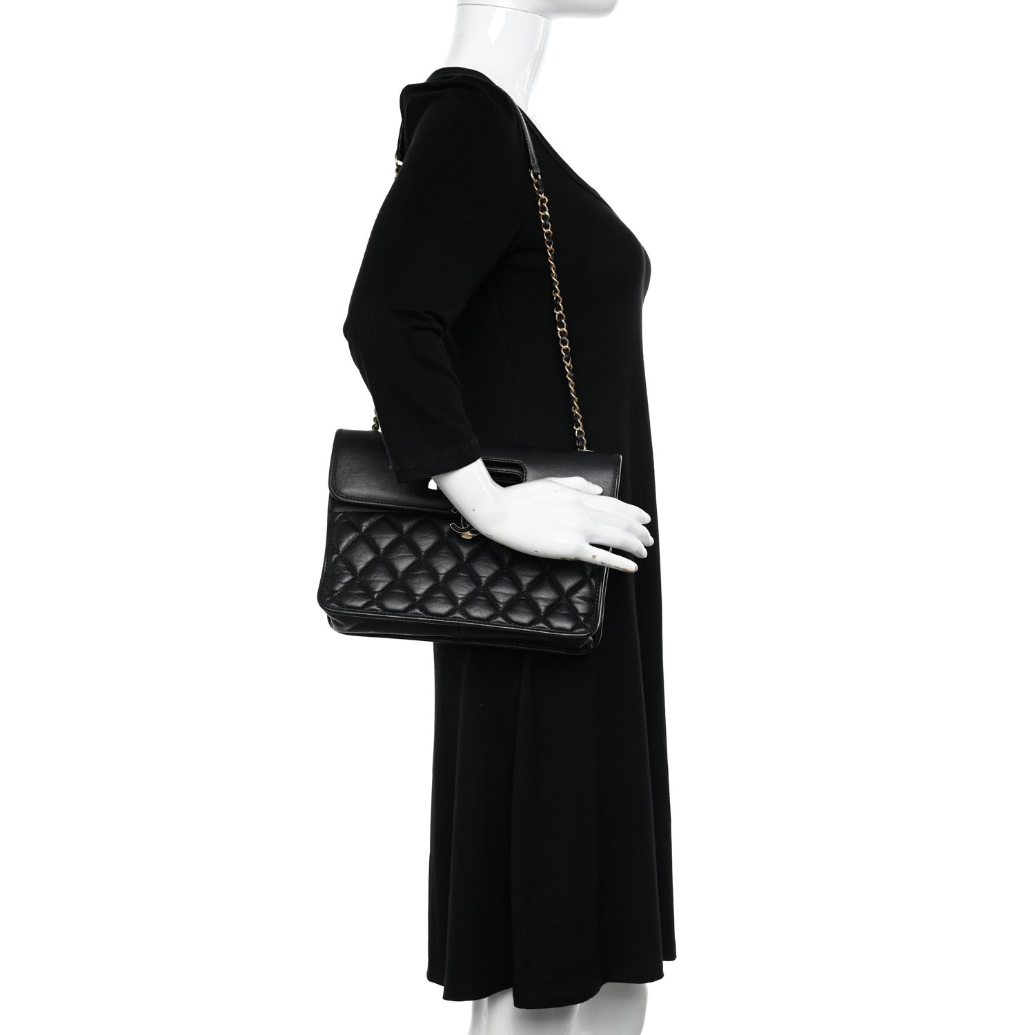 Chanel Aged Calfskin Quilted Graphic Catch Flap Black 2 of 12