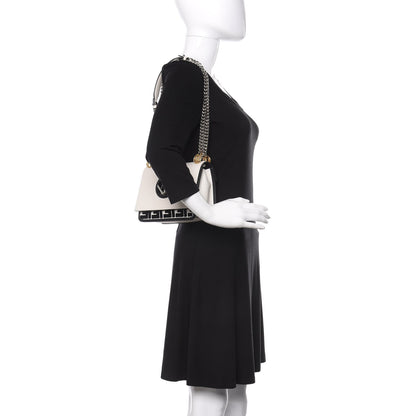Fendi Vitello Century Velvet F is Fendi FF Embroidered Small Kan I Shoulder Bag White Black 3 of 12