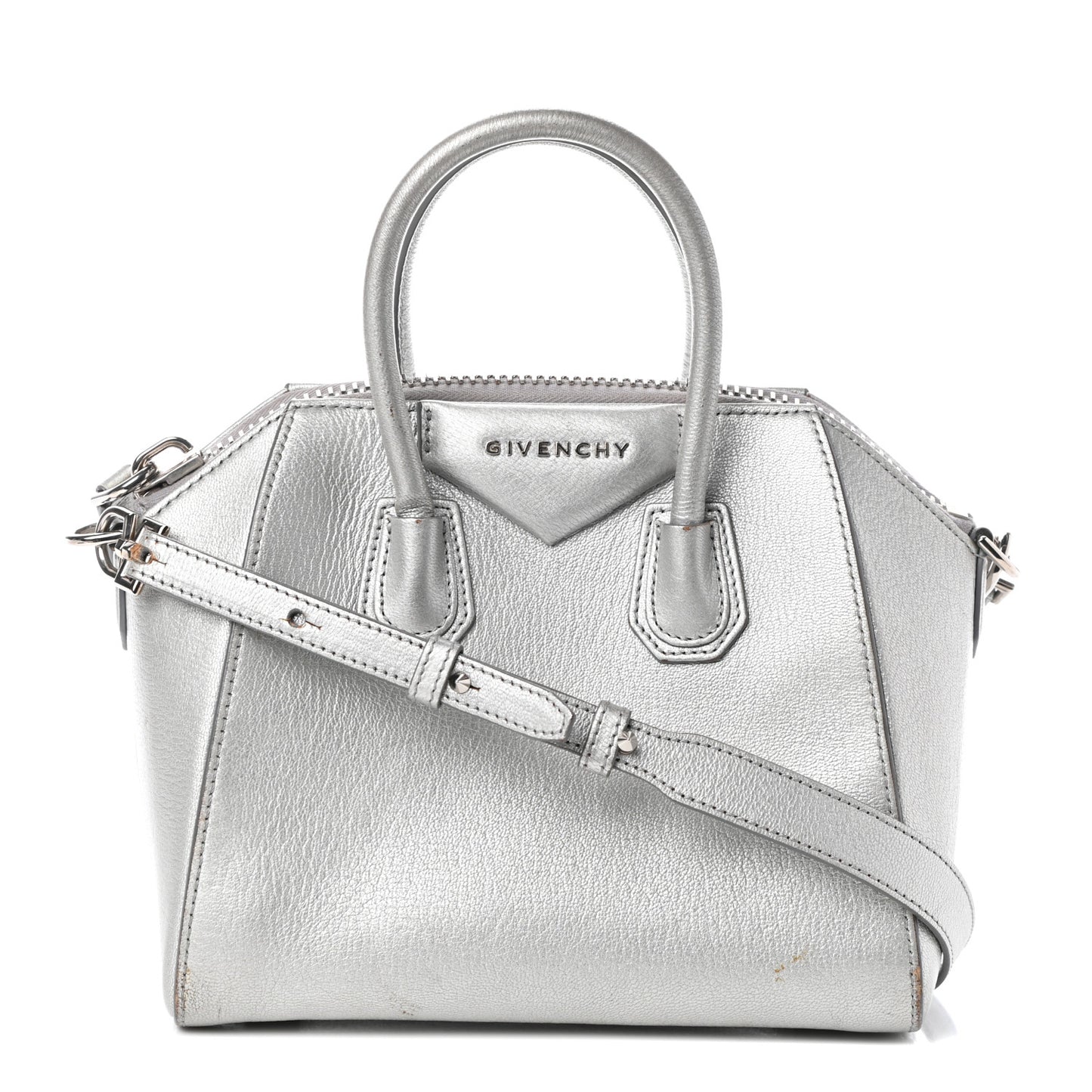 Metallic Sugar Goatskin Mini Antigona Silver