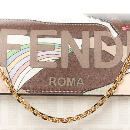 Fendi Glazed Fabric Vitello Liberty FF Logo Bikini Girls Inlay Continental Wallet On Chain Bianco Perla Multicolor 8 of 10
