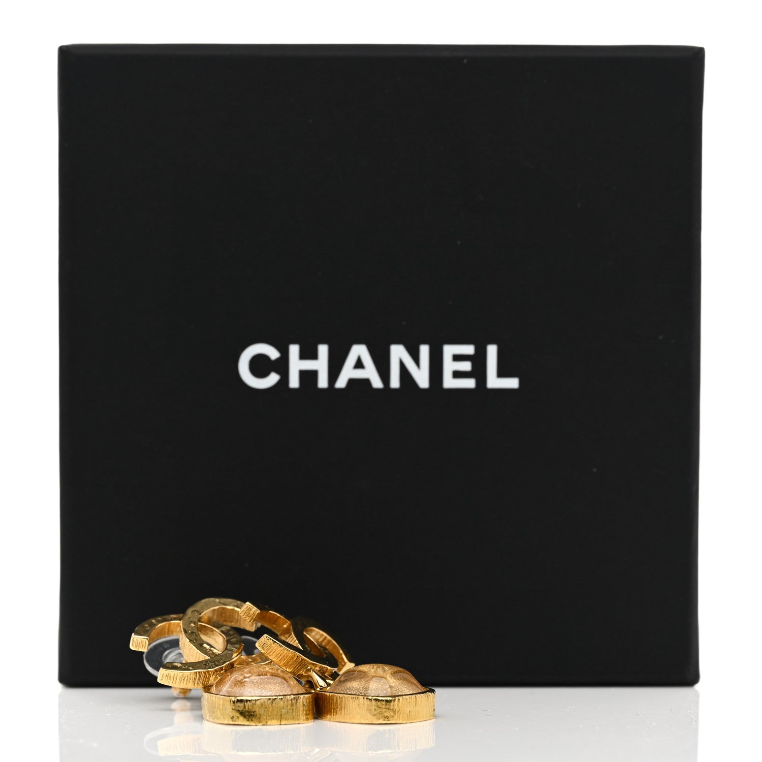 Chanel Metal Natural Stones CC Drop Earrings Gold 5 of 5
