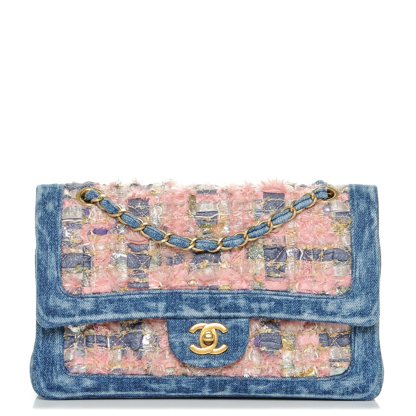 Denim Tweed Quilted Medium Double Flap Blue