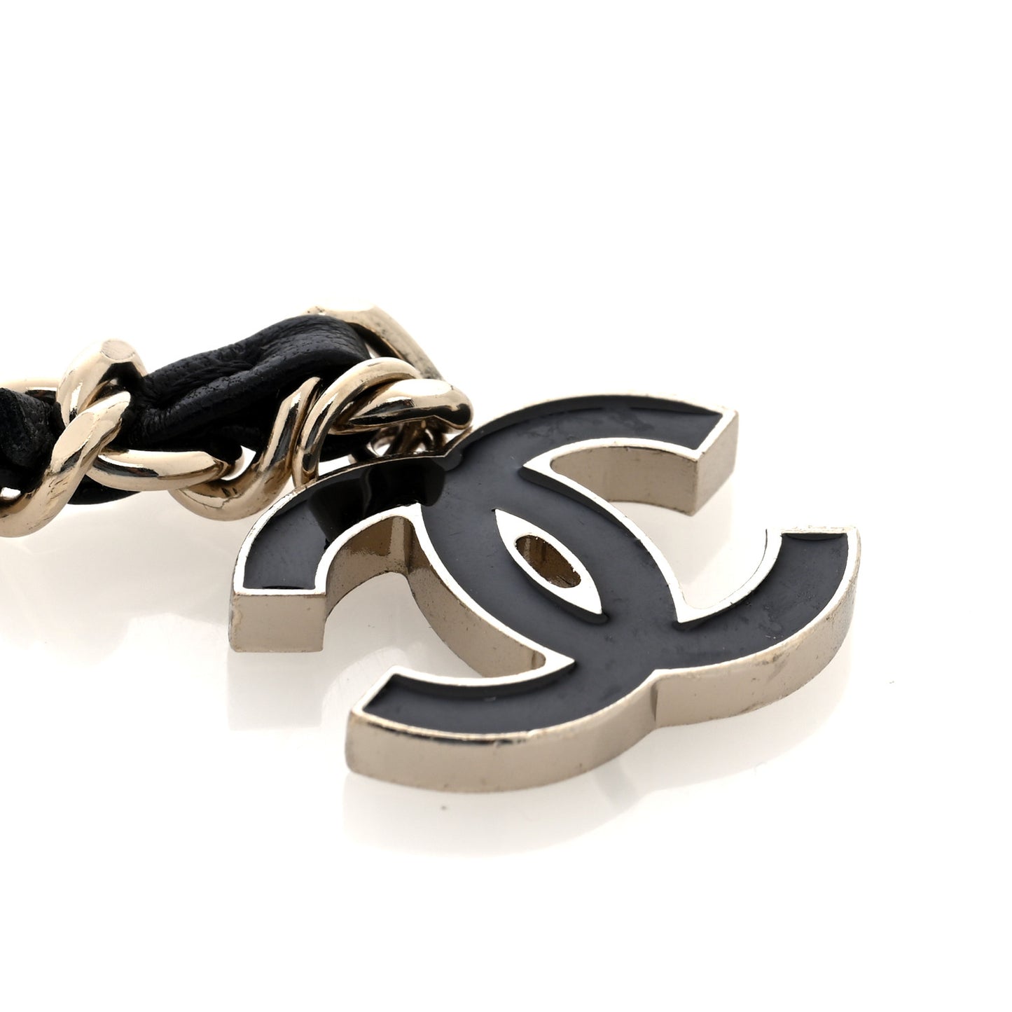 Lambskin Enamel CC Chain Belt Black Gold