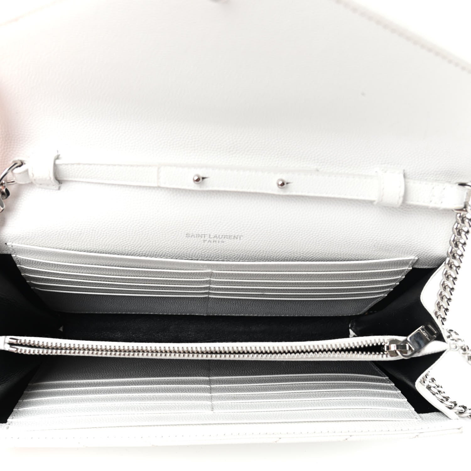 Saint Laurent Grain De Poudre Matelasse Chevron Monogram Chain Wallet White 5 of 9