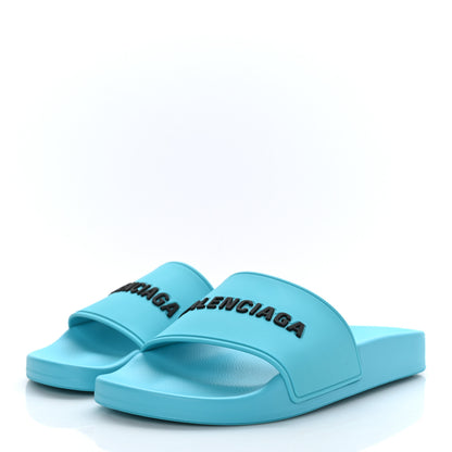 Balenciaga Rubber Womens Logo Pool Slide Sandals 36 Aqua Blue 2 of 7
