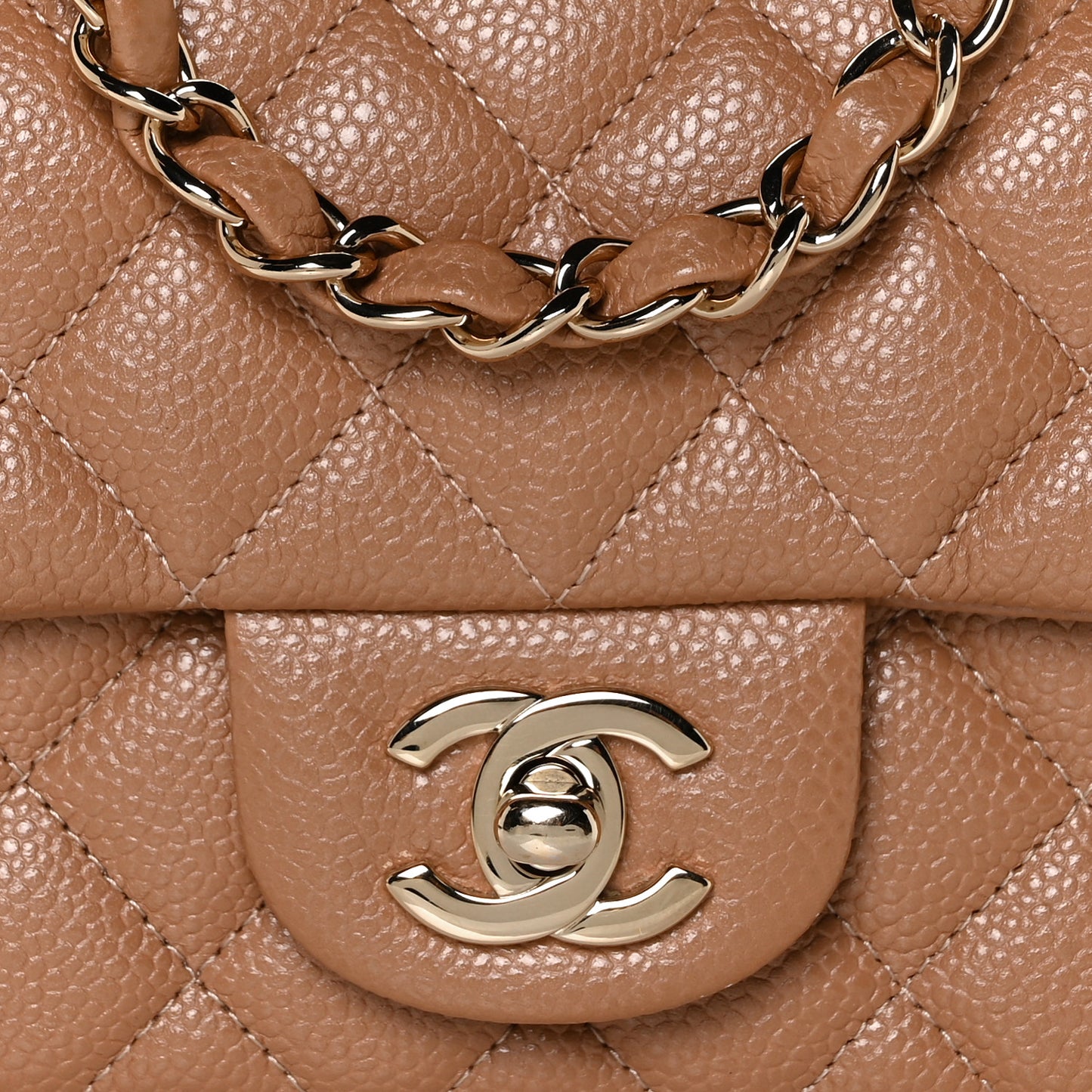 Caviar Quilted Mini Rectangular Flap Light Brown