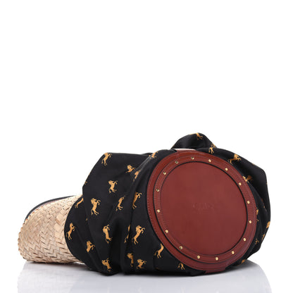 Chloe Smooth Calfskin Raffia Little Horses Medium Panier Basket Black Yellow 5 of 20