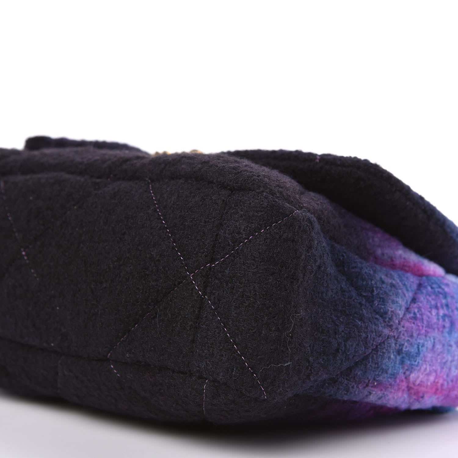 Chanel Wool Tweed Quilted Large Chanel 19 Flap Purple Black Blue 7 of 11