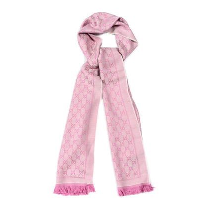 Gucci Wool Jacquard GG Monogram Reversible New Sten Fringe Scarf Ivory Pink 1 of 4