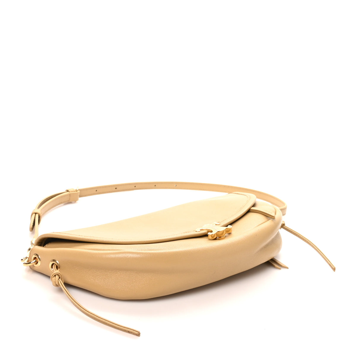 Shiny Lambskin Soft Triomphe Little Half Moon Bag Sandcastle